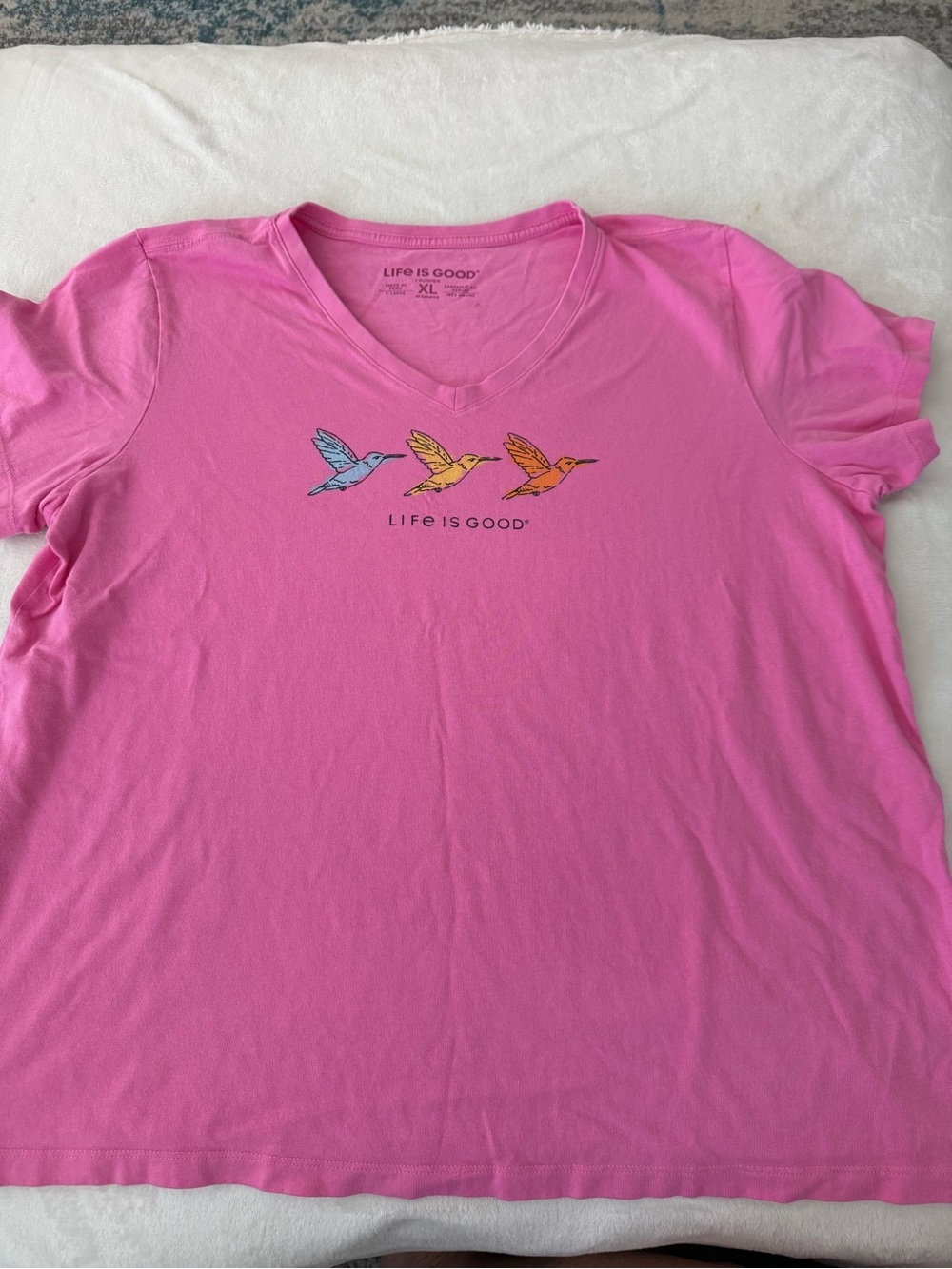 Life is Good 3 hummingbirds Women’s Size XL Tee Pink D75